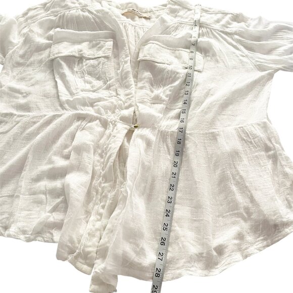 Women's Free People White Sheer Deep V Safari Wrap Long Sleeve XL Beachy Coastal - Picture 8 of 11